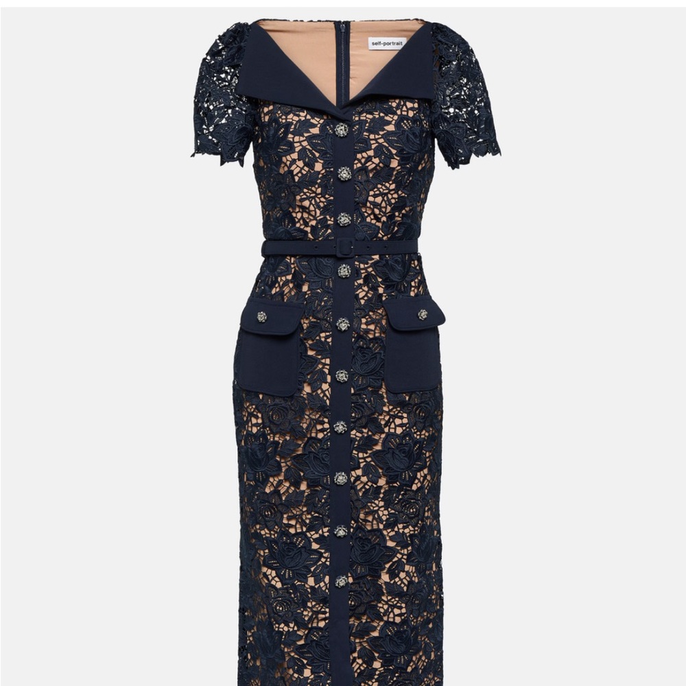 Self-Portrait Navy Lace Midi Dress